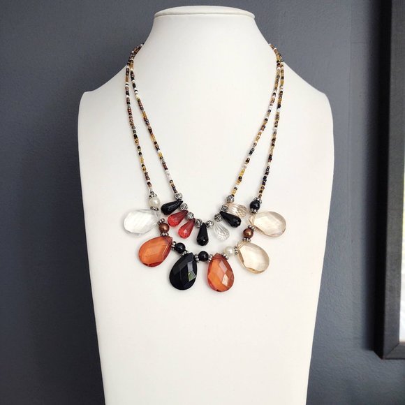 Double strand seed bead & teardrop beaded necklace - Picture 2 of 11